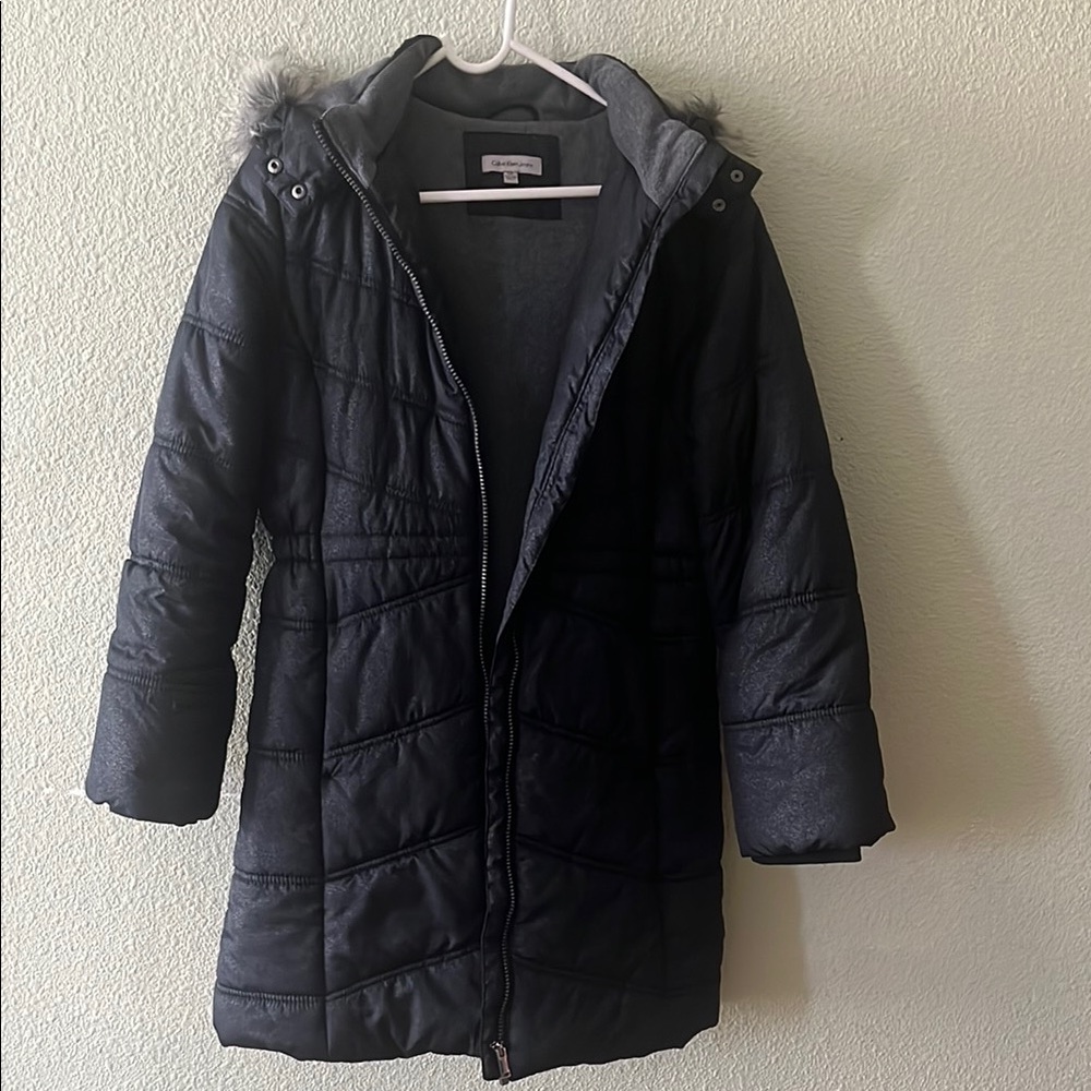 Calvin Klein Jeans Black Puffer Jacket Quilted Insulated 30” long